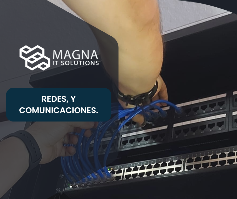 Técnicos de Magna IT Solutions instalando red de cableado estructurado en empresas.